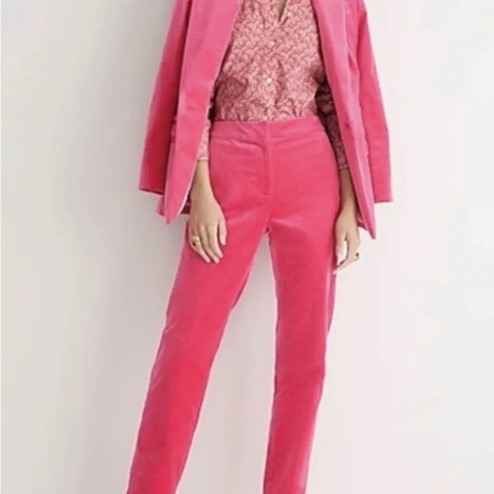 J. Crew Suit Dragonfruit Pink Velvet Featuring the Willa Blazer & Kate Trousers - Picture 4 of 16